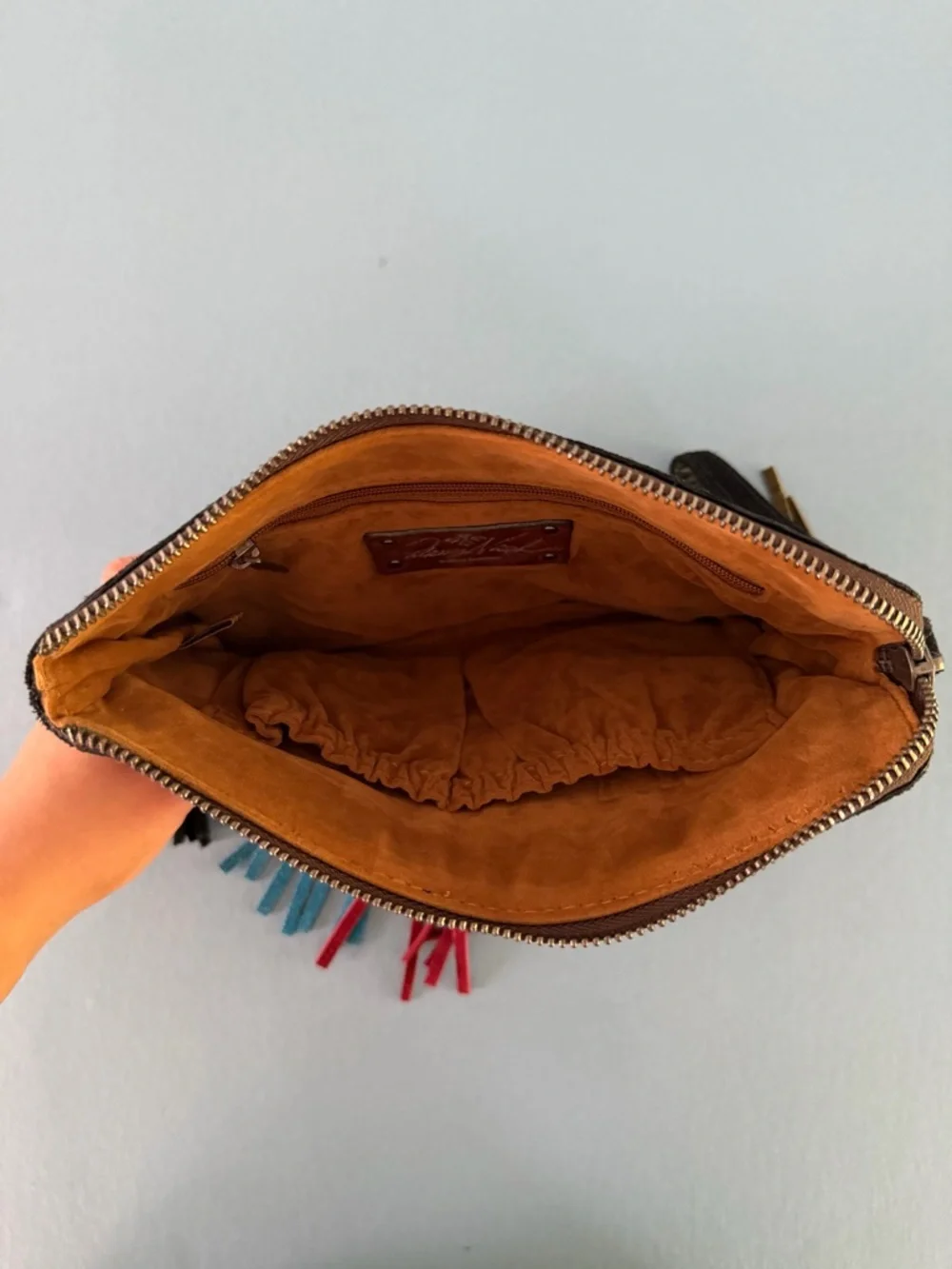 Patricia Nash Cassini Fringe Suede Western Boho Multicolor Wristlet Clutch Purse